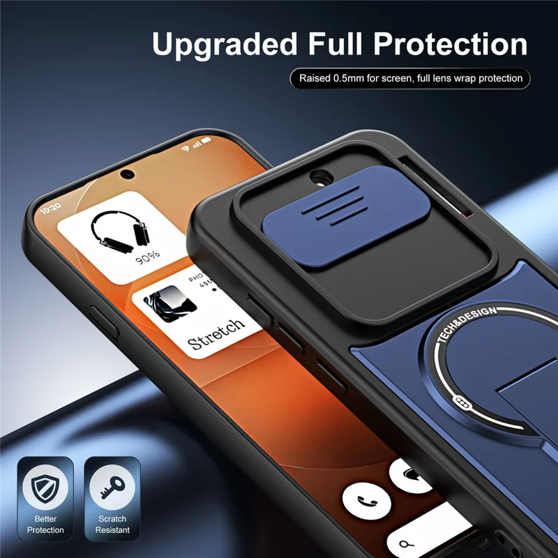 For Nothing Phone (4a) Case with Slide Camera Cover Kickstand Shockproof PC + TPU Matte Finish Phone Shell - Blue