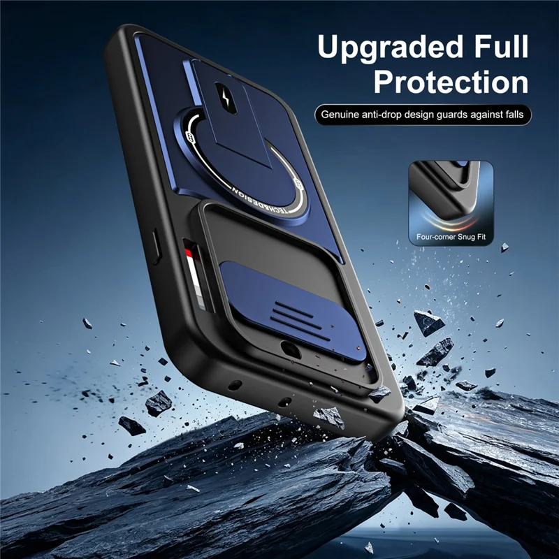 For Nothing Phone (4a) Case with Slide Camera Cover Kickstand Shockproof PC + TPU Matte Finish Phone Shell - Blue