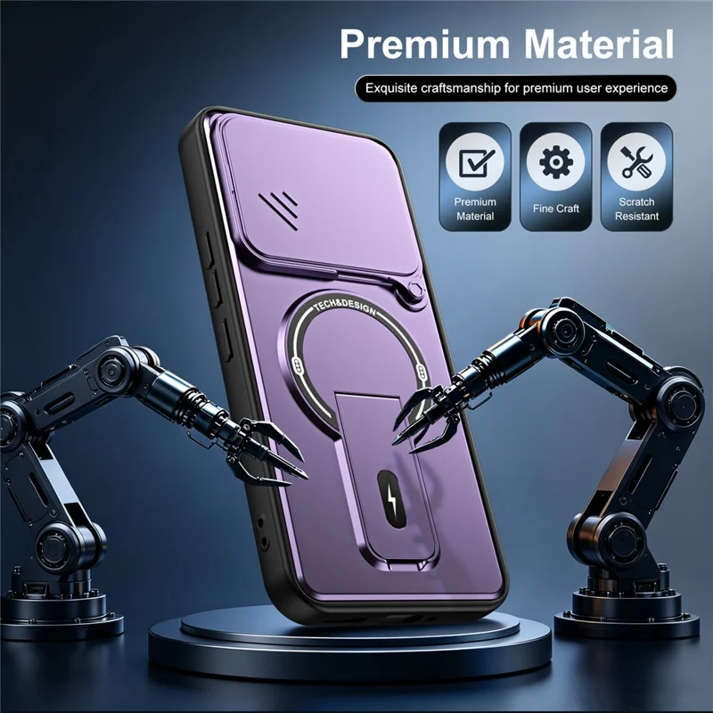 For Nothing Phone (4a) Pro Case with Slide Camera Cover Kickstand Shockproof PC + TPU Matte Finish Phone Shell - Purple