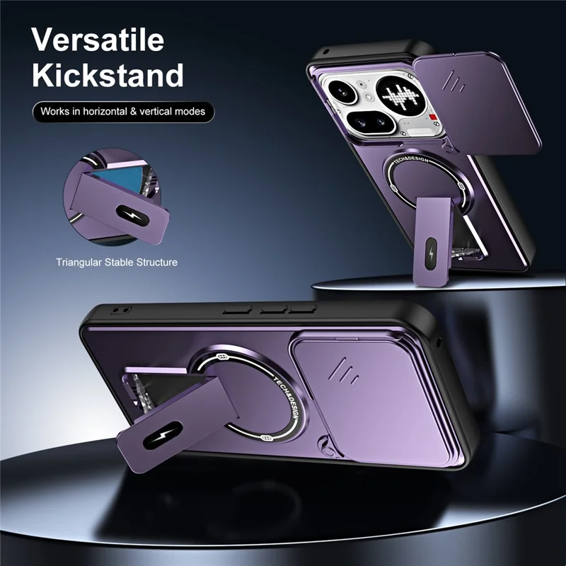 For Nothing Phone (4a) Pro Case with Slide Camera Cover Kickstand Shockproof PC + TPU Matte Finish Phone Shell - Purple