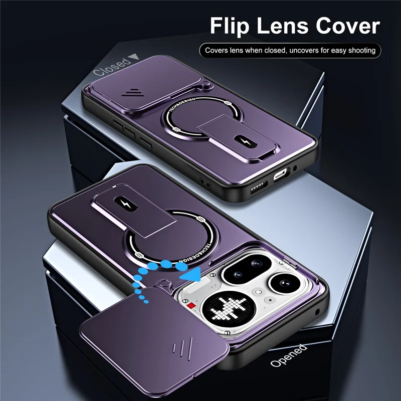 For Nothing Phone (4a) Pro Case with Slide Camera Cover Kickstand Shockproof PC + TPU Matte Finish Phone Shell - Purple