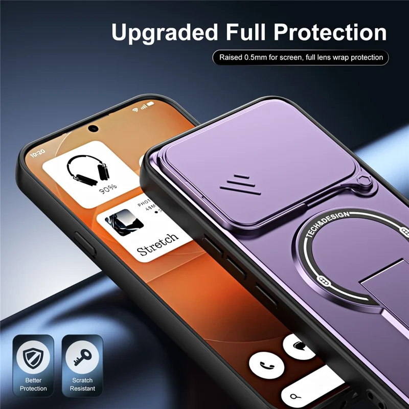 For Nothing Phone (4a) Pro Case with Slide Camera Cover Kickstand Shockproof PC + TPU Matte Finish Phone Shell - Purple