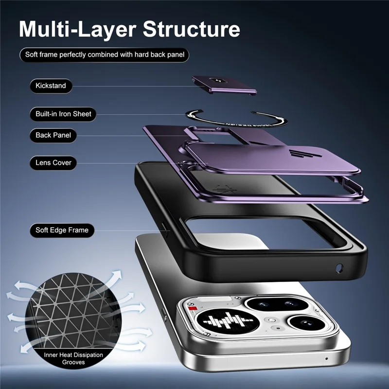 For Nothing Phone (4a) Pro Case with Slide Camera Cover Kickstand Shockproof PC + TPU Matte Finish Phone Shell - Purple