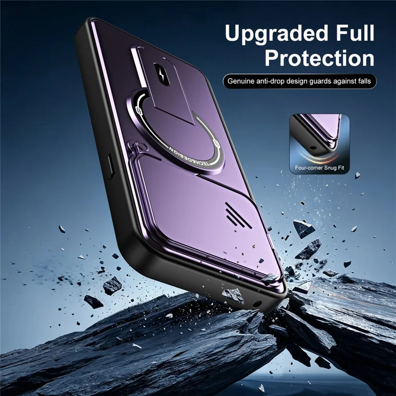 For Nothing Phone (4a) Pro Case with Slide Camera Cover Kickstand Shockproof PC + TPU Matte Finish Phone Shell - Purple