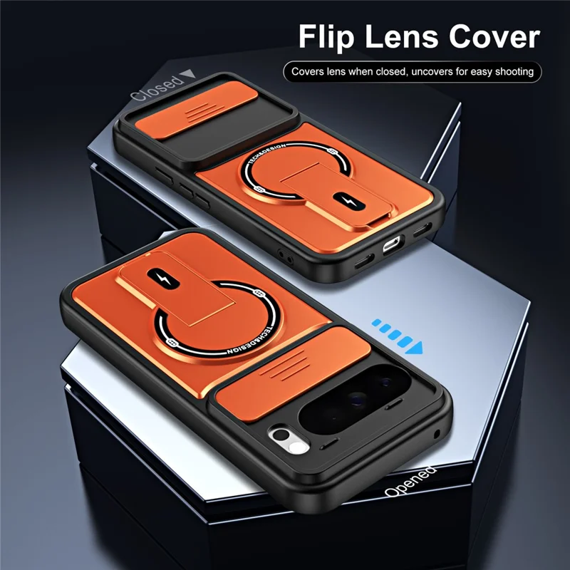 For Google Pixel 10 Pro XL Case with Slide Camera Cover Kickstand Shockproof PC + TPU Matte Finish Phone Shell - Orange