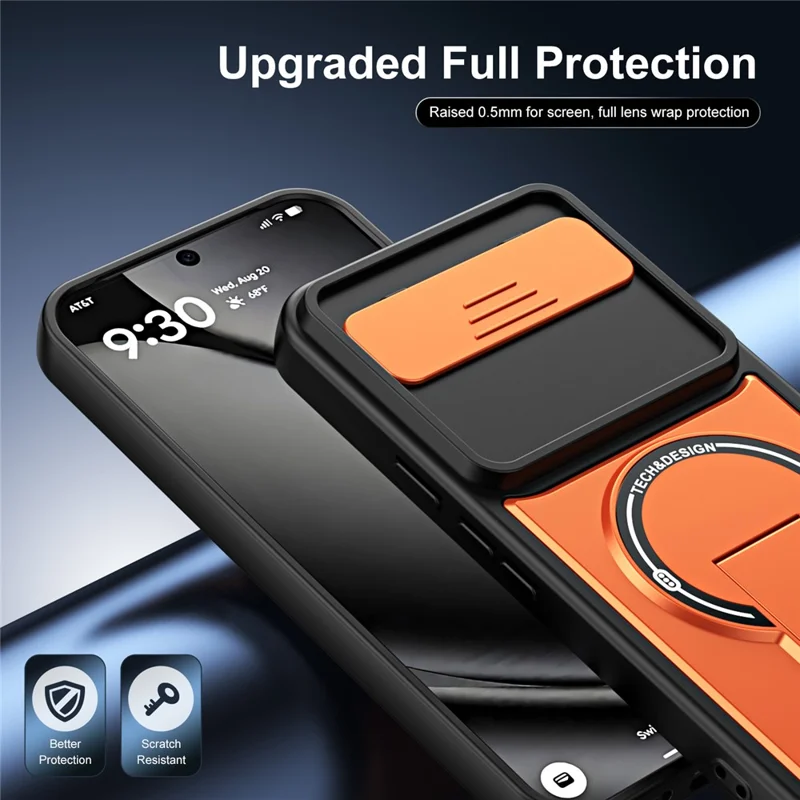 For Google Pixel 10 Pro XL Case with Slide Camera Cover Kickstand Shockproof PC + TPU Matte Finish Phone Shell - Orange