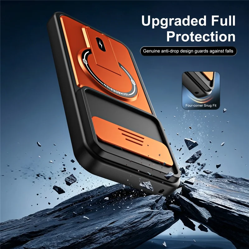 For Google Pixel 10 Pro XL Case with Slide Camera Cover Kickstand Shockproof PC + TPU Matte Finish Phone Shell - Orange