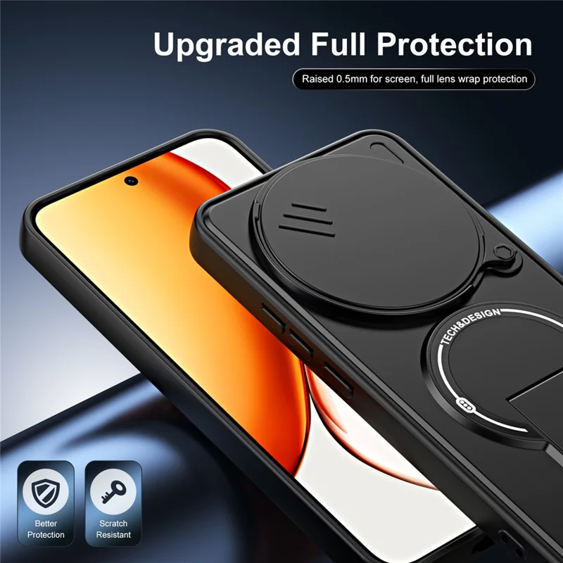 For Honor X70 5G  /  X9d 5G  /  Magic8 Lite 5G Case with Slide Camera Cover Kickstand Shockproof PC + TPU Matte Finish Phone Shell - Black