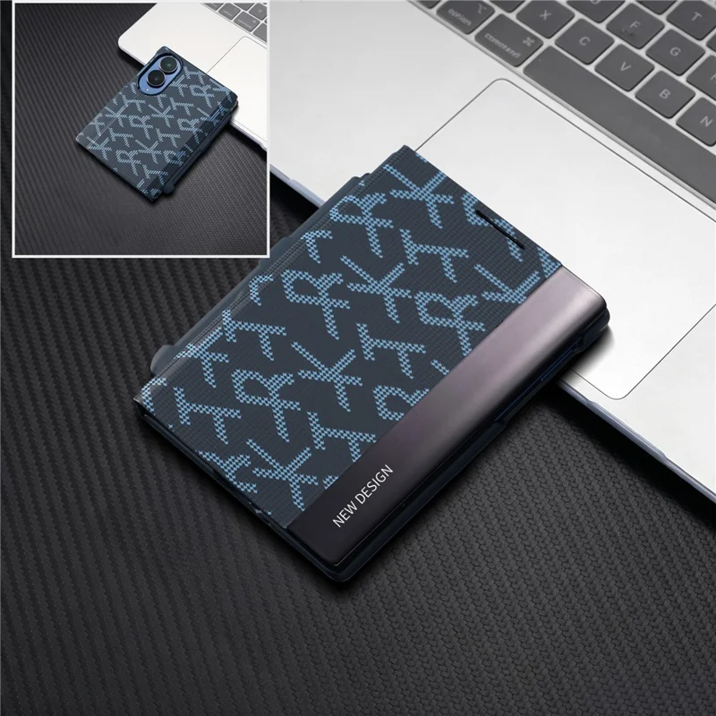 For Samsung Galaxy Z Fold8 Case Geometric Pixel Pattern Kickstand Foldable PC Phone Cover with Stylus - Blue