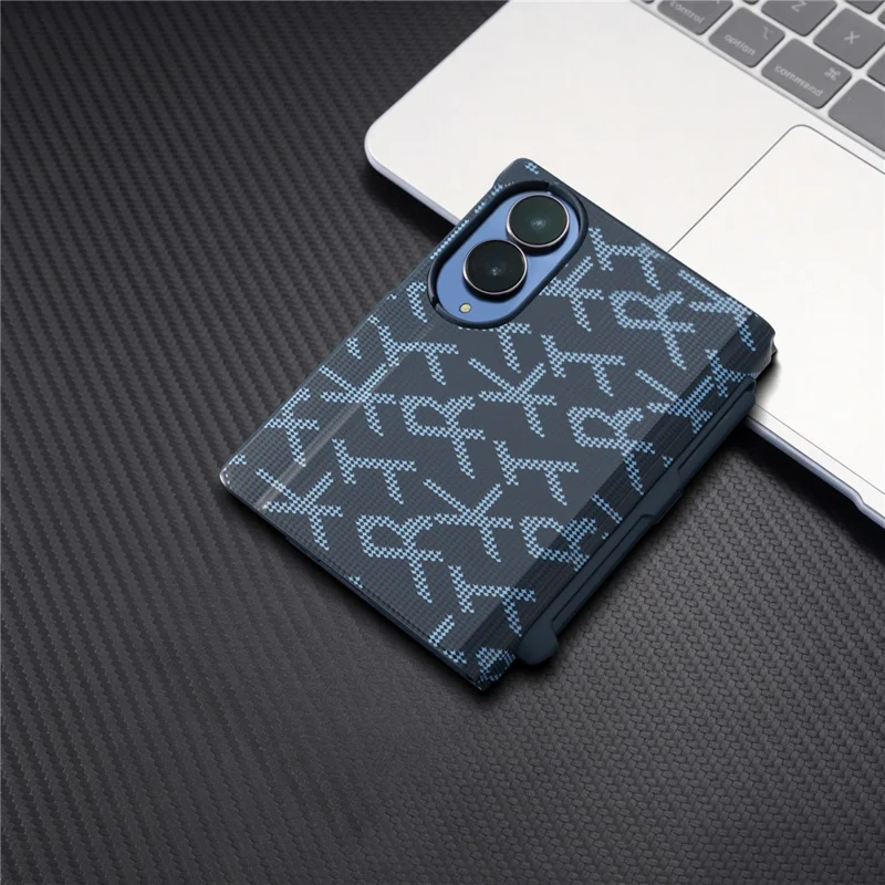 For Samsung Galaxy Z Fold8 Case Geometric Pixel Pattern Kickstand Foldable PC Phone Cover with Stylus - Blue