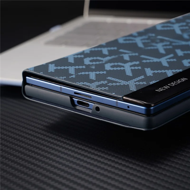 For Samsung Galaxy Z Fold8 Case Geometric Pixel Pattern Kickstand Foldable PC Phone Cover with Stylus - Blue