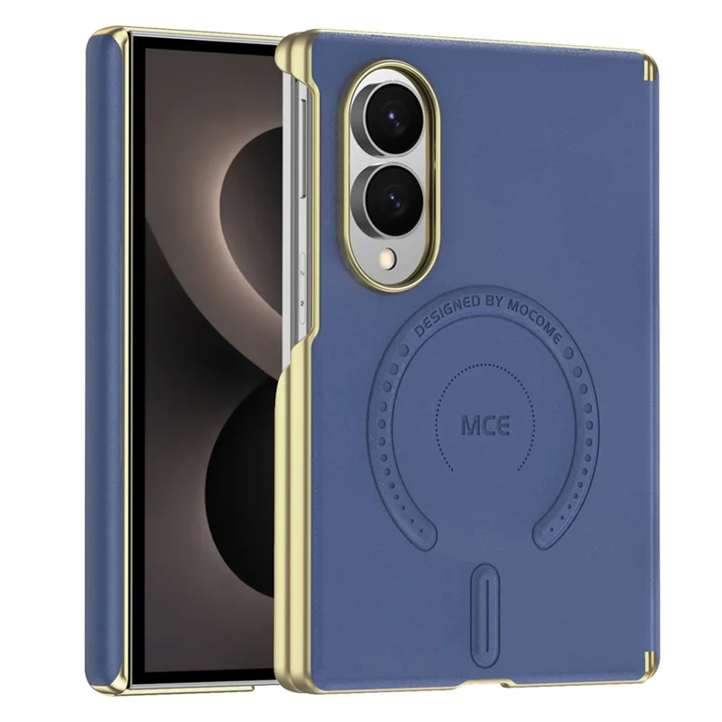 For Samsung Galaxy Z Fold8 Magnetic Case Leather + PC Electroplated Hinge Protection Phone Cover - Sapphire