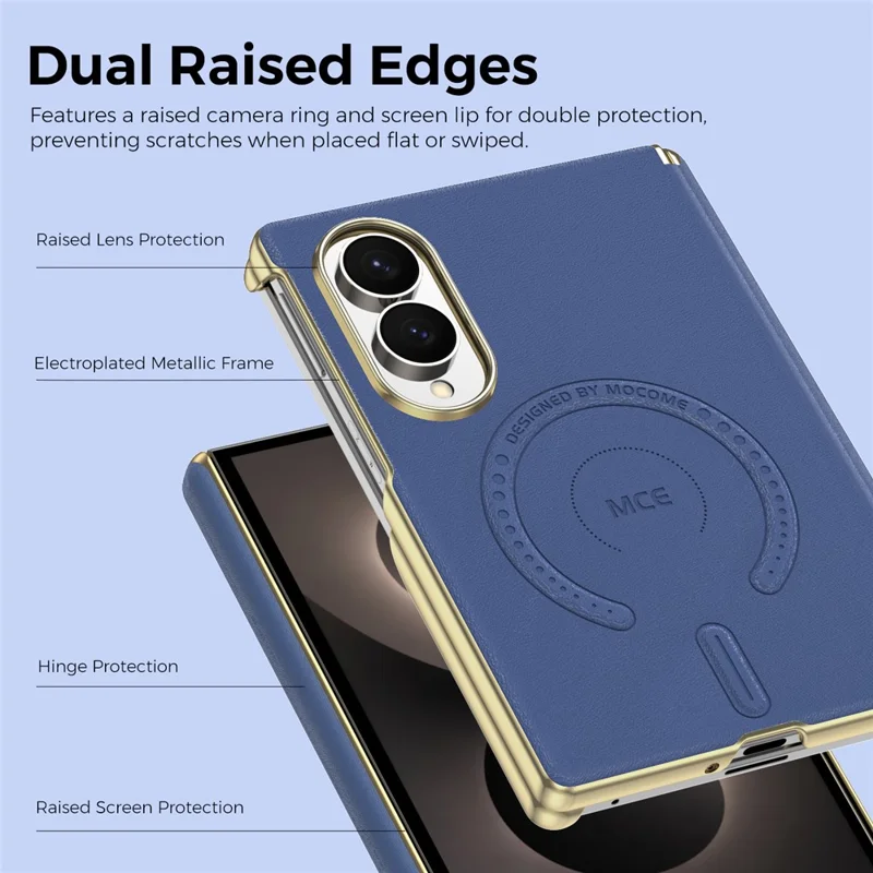 For Samsung Galaxy Z Fold8 Magnetic Case Leather + PC Electroplated Hinge Protection Phone Cover - Sapphire