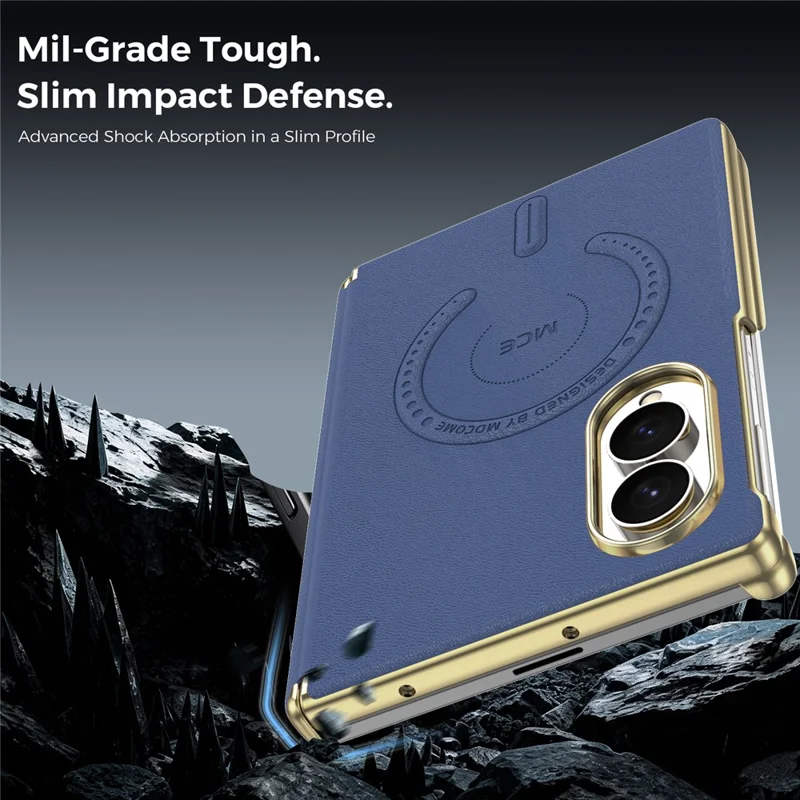 For Samsung Galaxy Z Fold8 Magnetic Case Leather + PC Electroplated Hinge Protection Phone Cover - Sapphire