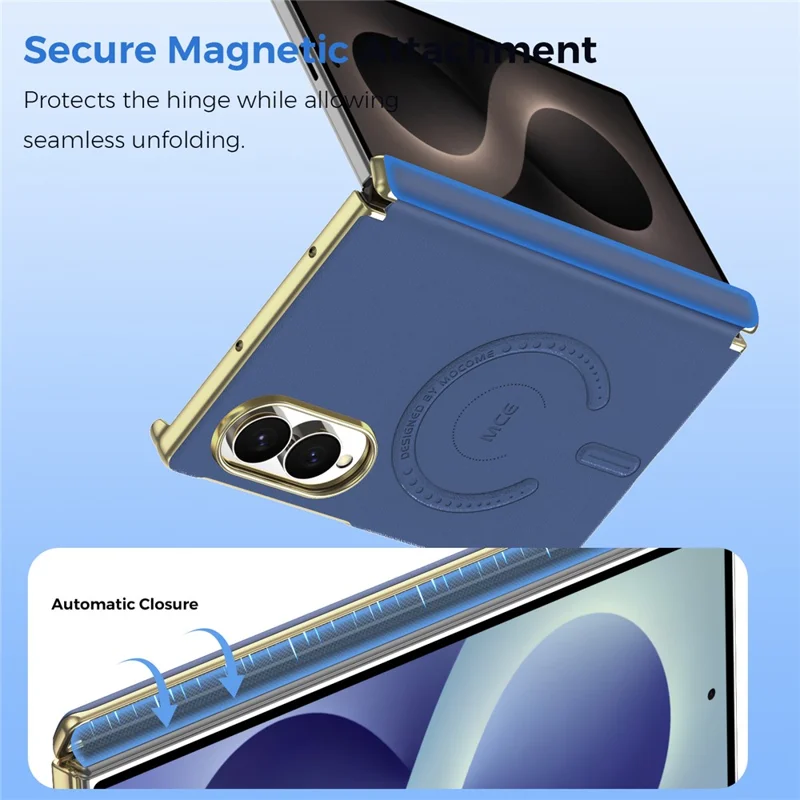 For Samsung Galaxy Z Fold8 Magnetic Case Leather + PC Electroplated Hinge Protection Phone Cover - Sapphire