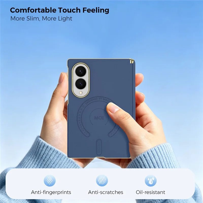 For Samsung Galaxy Z Fold8 Magnetic Case Leather + PC Electroplated Hinge Protection Phone Cover - Sapphire