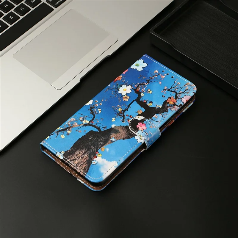 For Samsung Galaxy S25 Ultra Case Pattern Printed Wallet Flip Stand PU Leather Phone Cover with Wrist Strap - Flowering Tree