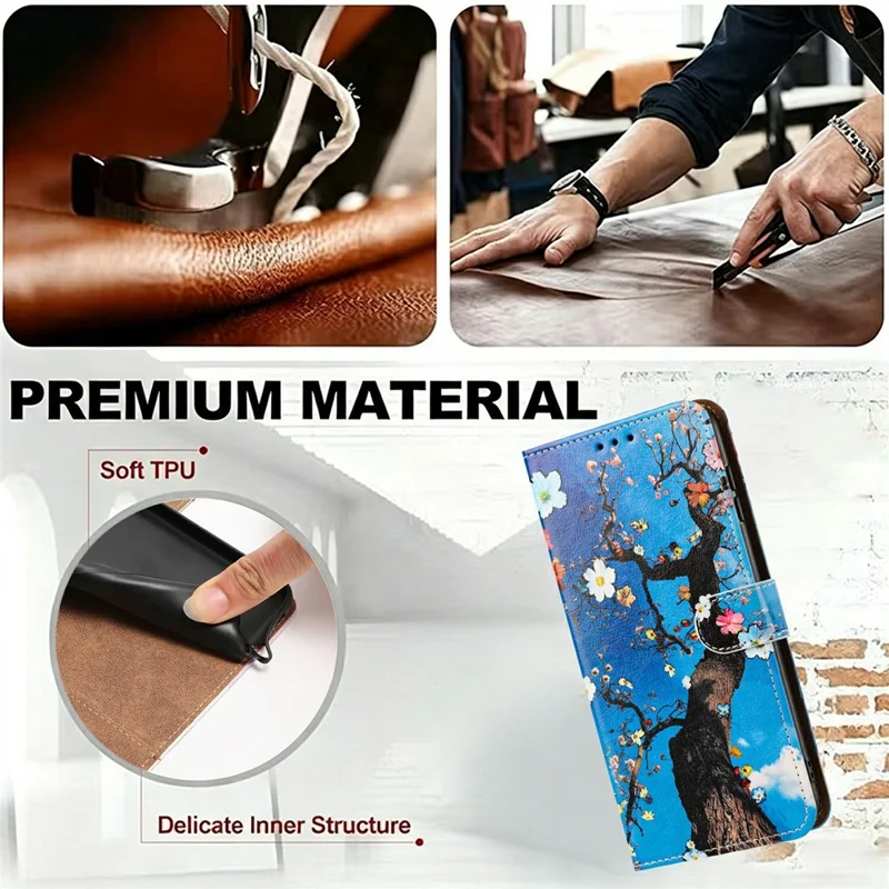 For Samsung Galaxy S25 Ultra Case Pattern Printed Wallet Flip Stand PU Leather Phone Cover with Wrist Strap - Flowering Tree