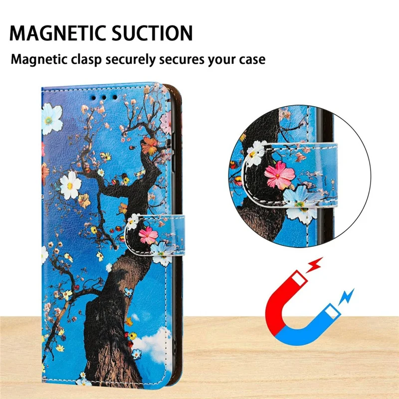 For Samsung Galaxy S25 Ultra Case Pattern Printed Wallet Flip Stand PU Leather Phone Cover with Wrist Strap - Flowering Tree