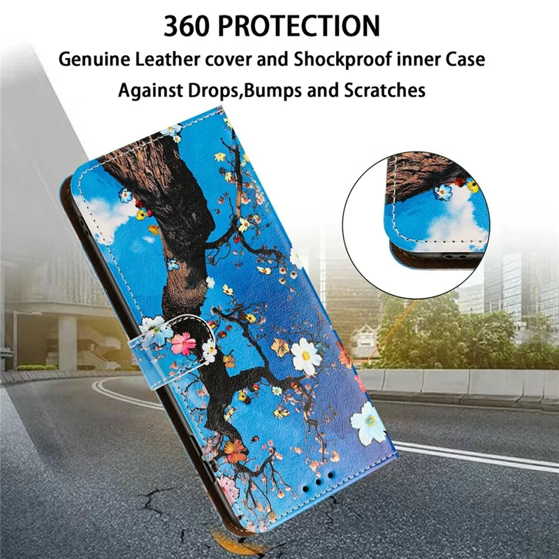 For Samsung Galaxy S25 Ultra Case Pattern Printed Wallet Flip Stand PU Leather Phone Cover with Wrist Strap - Flowering Tree