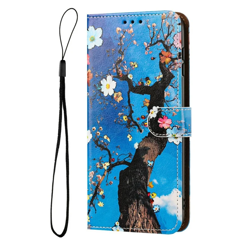 For Samsung Galaxy S25 Ultra Case Pattern Printed Wallet Flip Stand PU Leather Phone Cover with Wrist Strap - Flowering Tree