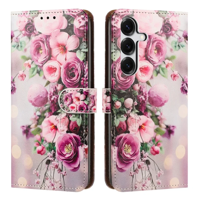 For Samsung Galaxy S26 Case Pattern Printed Wallet Flip Stand PU Leather Phone Cover with Wrist Strap - Bouquet