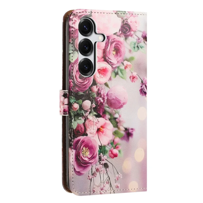 For Samsung Galaxy S26 Case Pattern Printed Wallet Flip Stand PU Leather Phone Cover with Wrist Strap - Bouquet