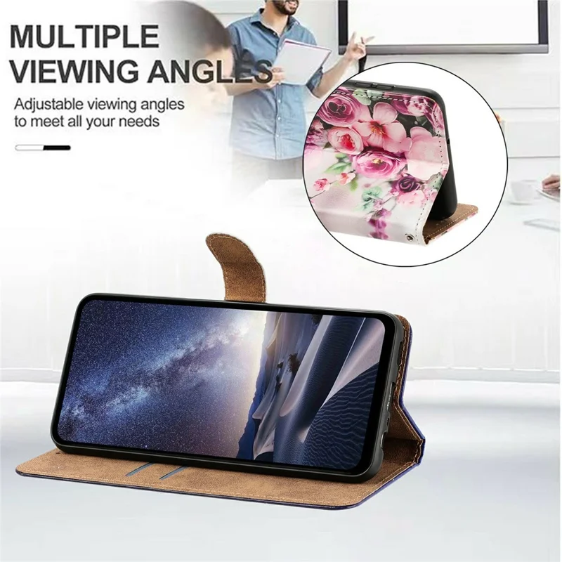 For Samsung Galaxy S26 Case Pattern Printed Wallet Flip Stand PU Leather Phone Cover with Wrist Strap - Bouquet