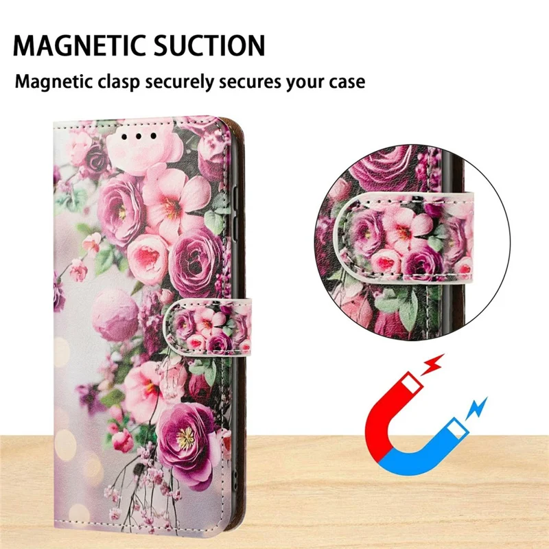 For Samsung Galaxy S26 Case Pattern Printed Wallet Flip Stand PU Leather Phone Cover with Wrist Strap - Bouquet