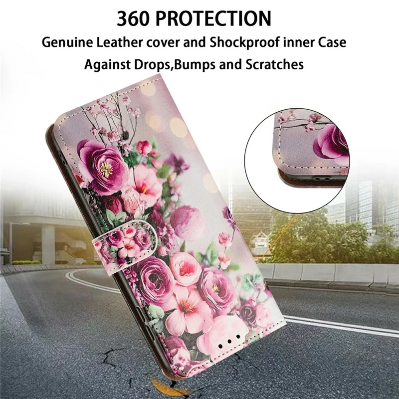 For Samsung Galaxy S26 Case Pattern Printed Wallet Flip Stand PU Leather Phone Cover with Wrist Strap - Bouquet