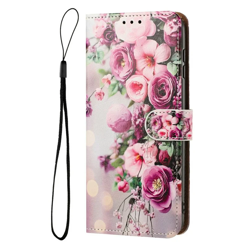 For Samsung Galaxy S26 Case Pattern Printed Wallet Flip Stand PU Leather Phone Cover with Wrist Strap - Bouquet