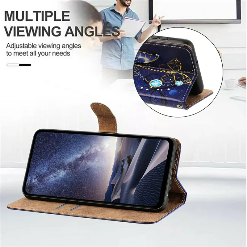 For Samsung Galaxy A35 5G Case Pattern Printed Wallet Flip Stand PU Leather Phone Cover with Wrist Strap - Big Butterfly