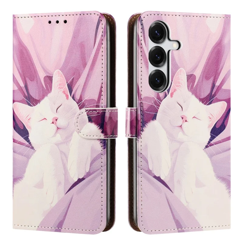 For Samsung Galaxy A55 5G Case Pattern Printed Wallet Flip Stand PU Leather Phone Cover with Wrist Strap - Sleeping Cat