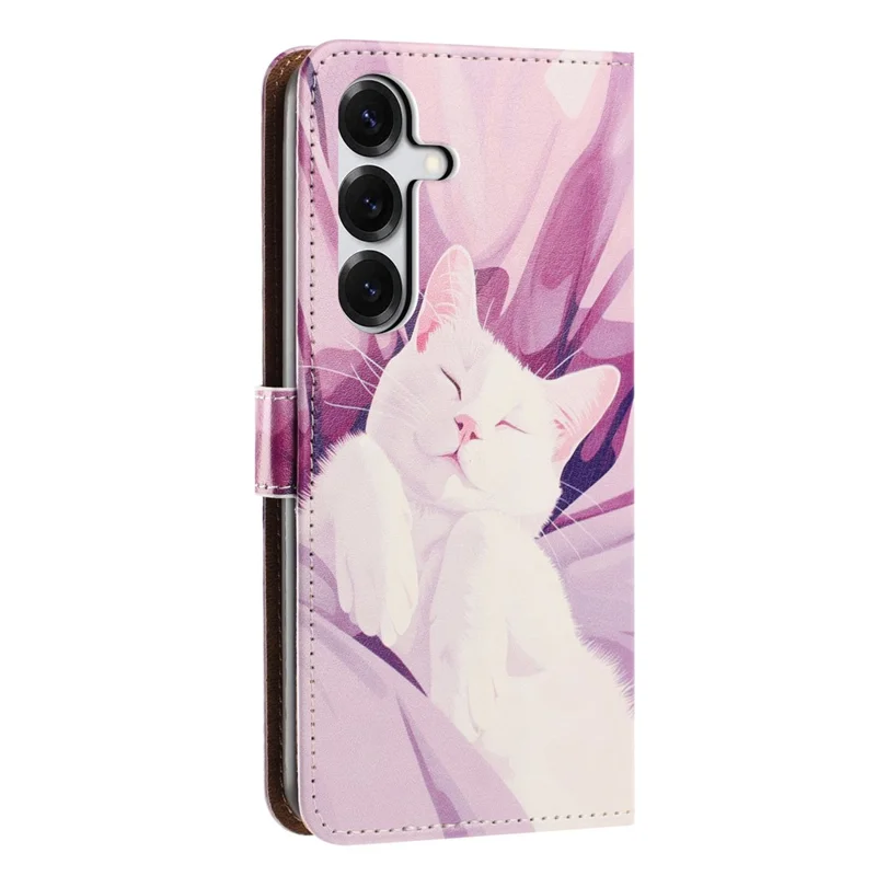 For Samsung Galaxy A55 5G Case Pattern Printed Wallet Flip Stand PU Leather Phone Cover with Wrist Strap - Sleeping Cat