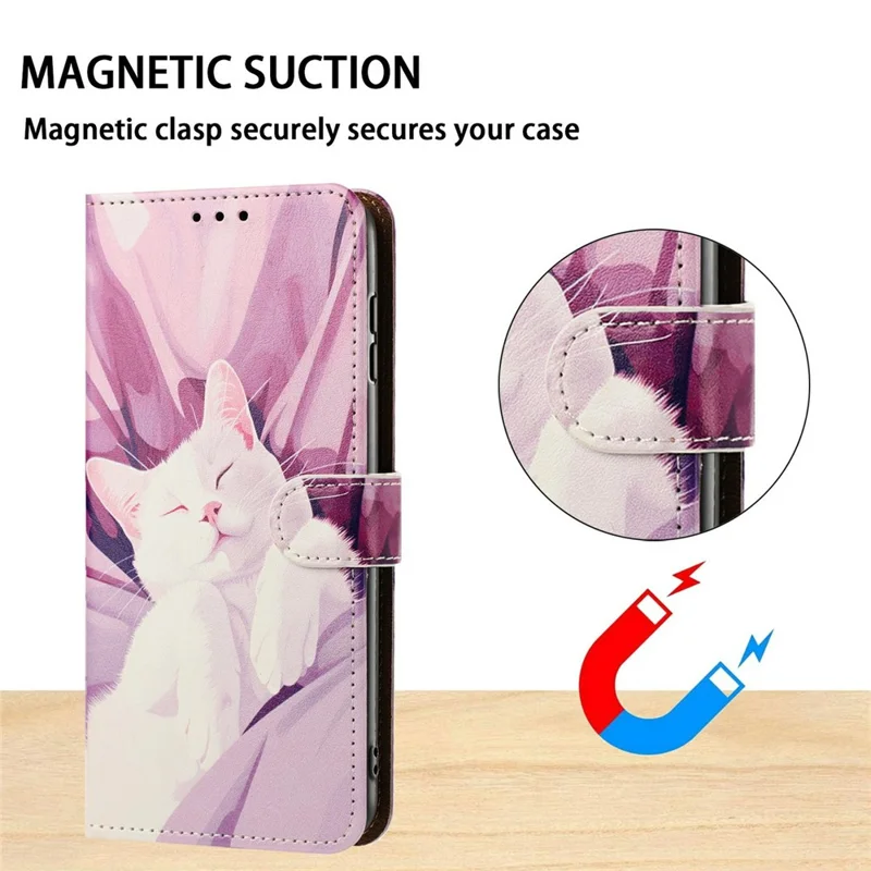 For Samsung Galaxy A55 5G Case Pattern Printed Wallet Flip Stand PU Leather Phone Cover with Wrist Strap - Sleeping Cat