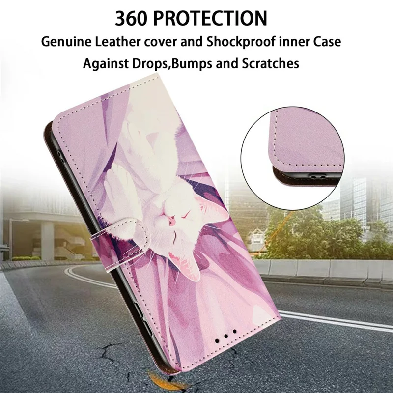 For Samsung Galaxy A55 5G Case Pattern Printed Wallet Flip Stand PU Leather Phone Cover with Wrist Strap - Sleeping Cat