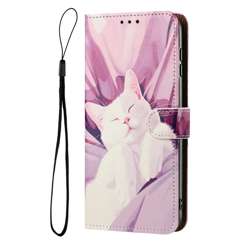 For Samsung Galaxy A55 5G Case Pattern Printed Wallet Flip Stand PU Leather Phone Cover with Wrist Strap - Sleeping Cat
