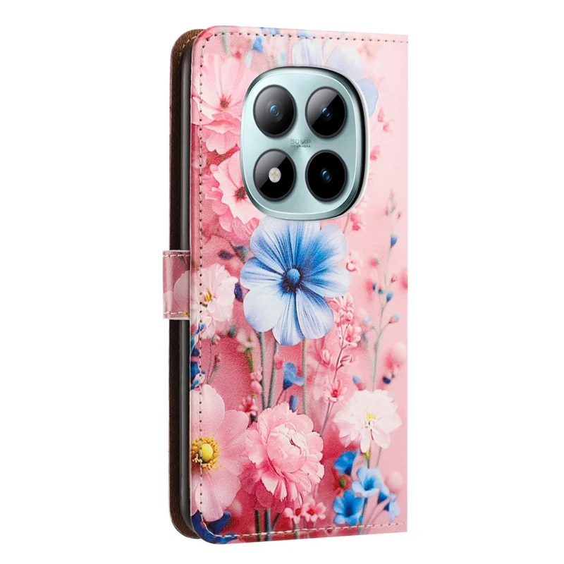 For Xiaomi Redmi Note 15 Pro 4G (Global) Case Pattern Printed Wallet Flip Stand PU Leather Phone Cover with Wrist Strap - Blue Floral