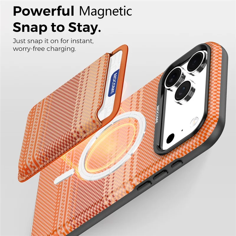 Чехол магнитный для iPhone 18 Pro Max, радужный градиент, кожаное покрытие TPU + PC, с держателем карт — оранжевый