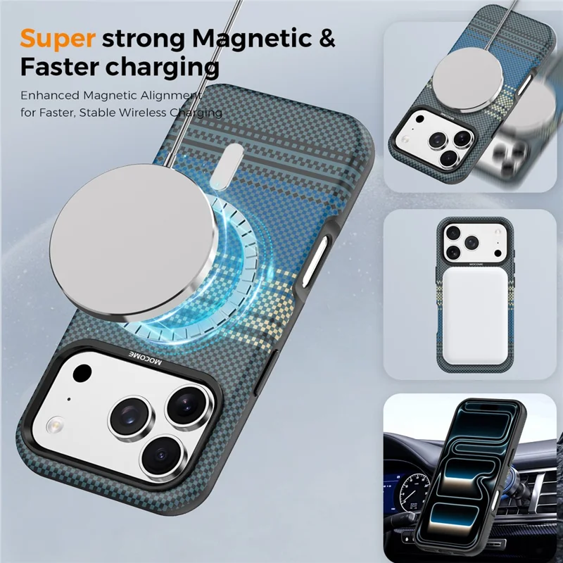 For iPhone 18 Pro Magnetic Case Gradient Rainbow Leather Coated TPU + PC Hybrid Shockproof Cover - Sapphire - 5
