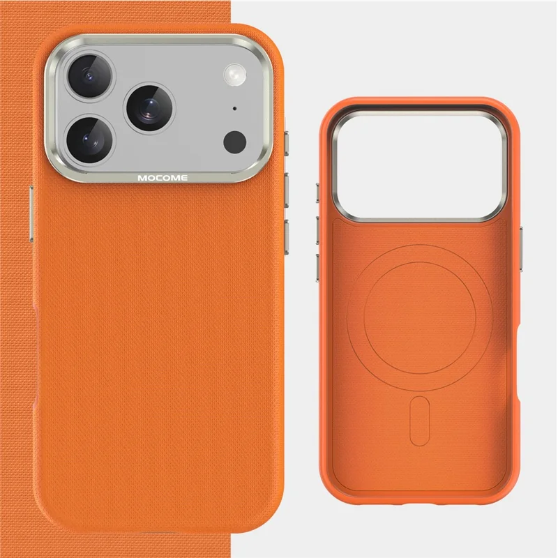 For iPhone 18 Pro Case Kompatibel med MagSafe Fint Gittermønster Læderbelagt TPU PC Telefonbeskyttelse med Metalobjektivramme - Orange
