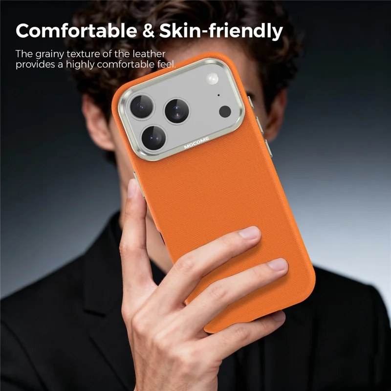 For iPhone 18 Pro Case Kompatibel med MagSafe Fint Gittermønster Læderbelagt TPU PC Telefonbeskyttelse med Metalobjektivramme - Orange