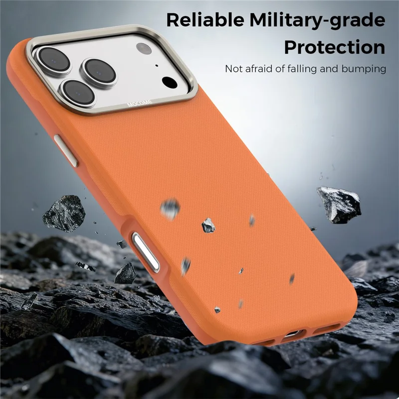Til iPhone 18 Pro Max Case Kompatibel med MagSafe Fin Grid-struktur Læderbelagt TPU PC Telefonbeskyttelse med Metalobjektivramme - Orange