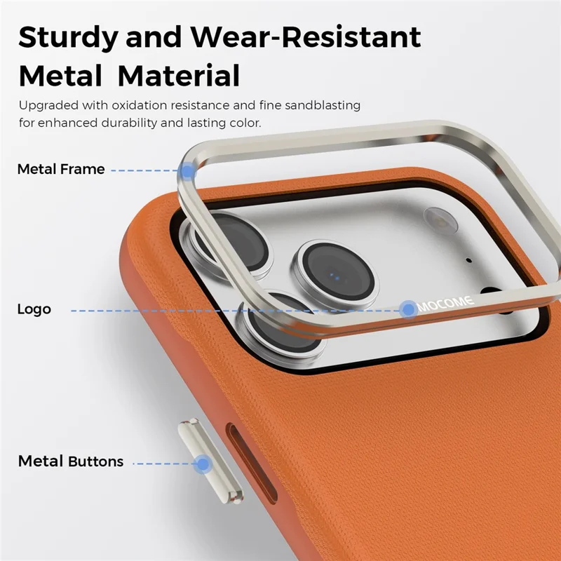 Til iPhone 18 Pro Max Case Kompatibel med MagSafe Fin Grid-struktur Læderbelagt TPU PC Telefonbeskyttelse med Metalobjektivramme - Orange