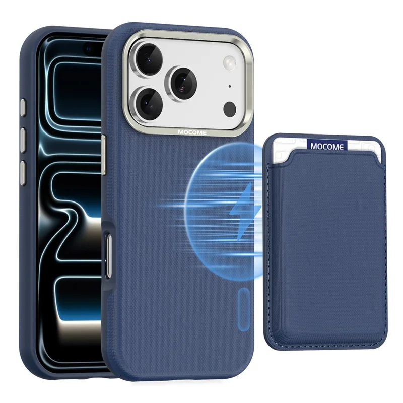 For iPhone 18 Pro Case Kompatibel med MagSafe Fint Gittermønster Læder Bagdæksel med Afmonterbar Kortholder - Safir
