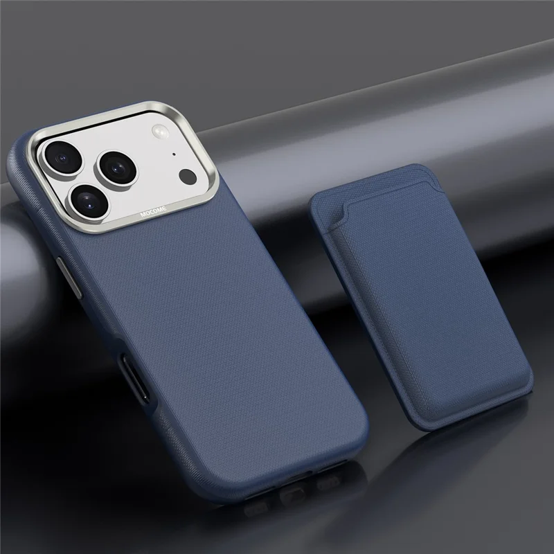 For iPhone 18 Pro Case Kompatibel med MagSafe Fint Gittermønster Læder Bagdæksel med Afmonterbar Kortholder - Safir