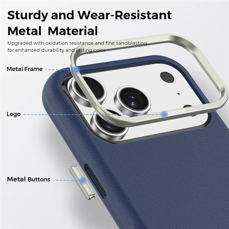 For iPhone 18 Pro Case Kompatibel med MagSafe Fint Gittermønster Læder Bagdæksel med Afmonterbar Kortholder - Safir