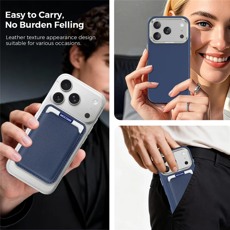 For iPhone 18 Pro Case Kompatibel med MagSafe Fint Gittermønster Læder Bagdæksel med Afmonterbar Kortholder - Safir
