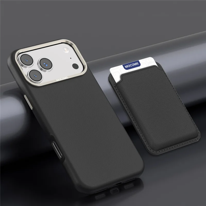 For iPhone 18 Pro Max Case Kompatibel med MagSafe Fint Gittermønster Læder Bagplade Telefonbeskyttelse med Aftagelig Kortholder - Sort