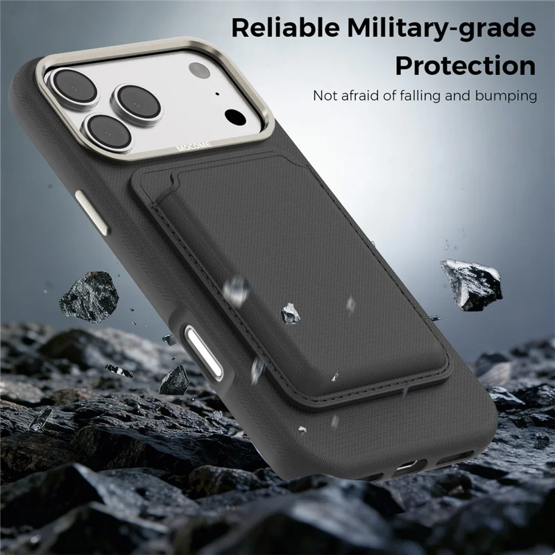 For iPhone 18 Pro Max Case Kompatibel med MagSafe Fint Gittermønster Læder Bagplade Telefonbeskyttelse med Aftagelig Kortholder - Sort